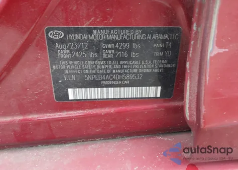 2013 Hyundai Sonata Gls из США, поврежденный, VIN 5NPEB4AC4DH589532